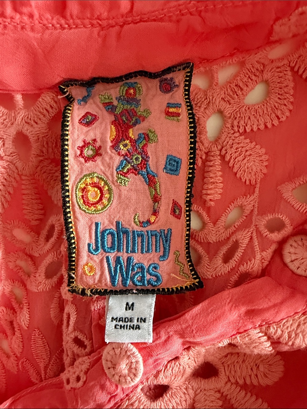 Johnny Was Malfi Eyelet Guava Coral Pink Embroidered Boho Dress Size M View 4